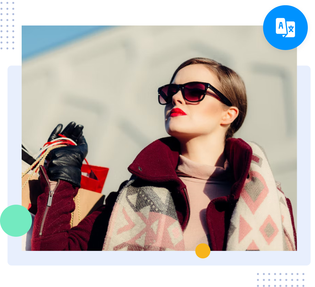 Elegant fashion model in luxury attire reflecting global style communication for fashion translation services.