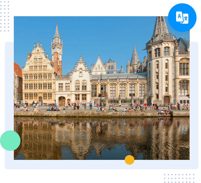 Belgian city scene highlighting Flemish-speaking regions for translation services